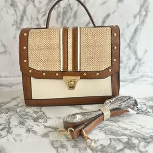 Adrienne Vittadini Capri Collection Satchel Bag Brown Ivory Convertible Shoulder